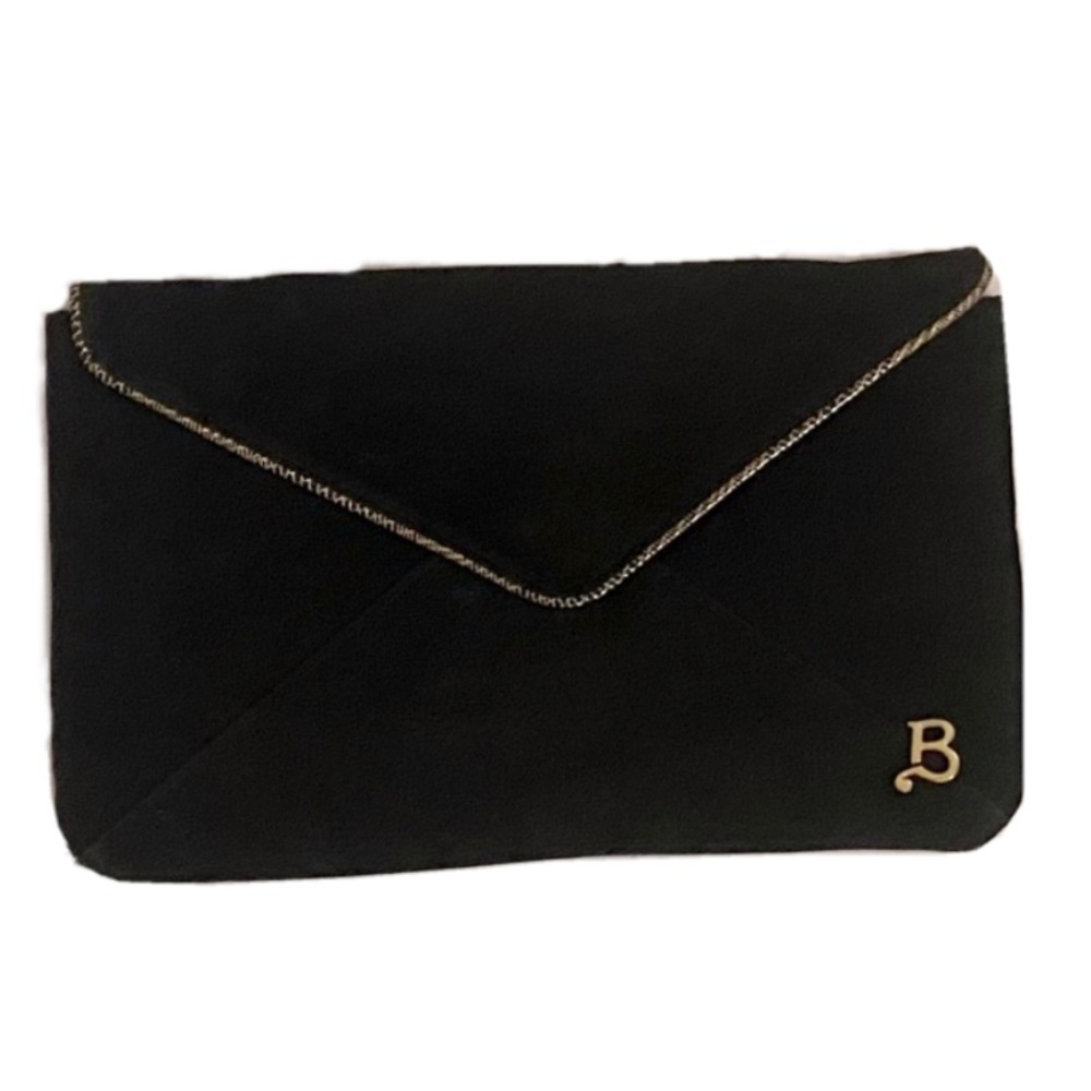 Vintage black suede flat envelope clutch